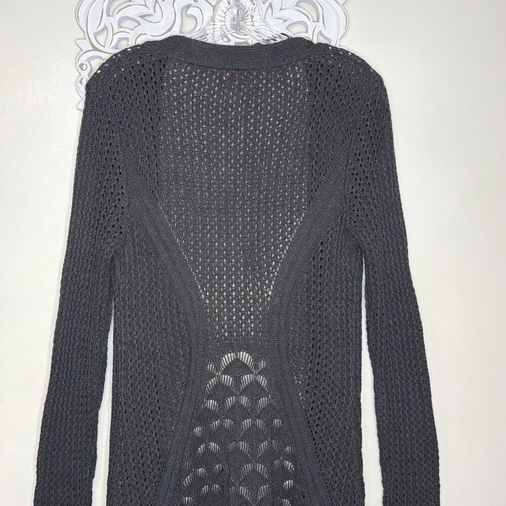 BELLDINI Women's size LARGE Open Front Sweater Cardigan Eyelet Knit Dark GRAY - Picture 10 of 15